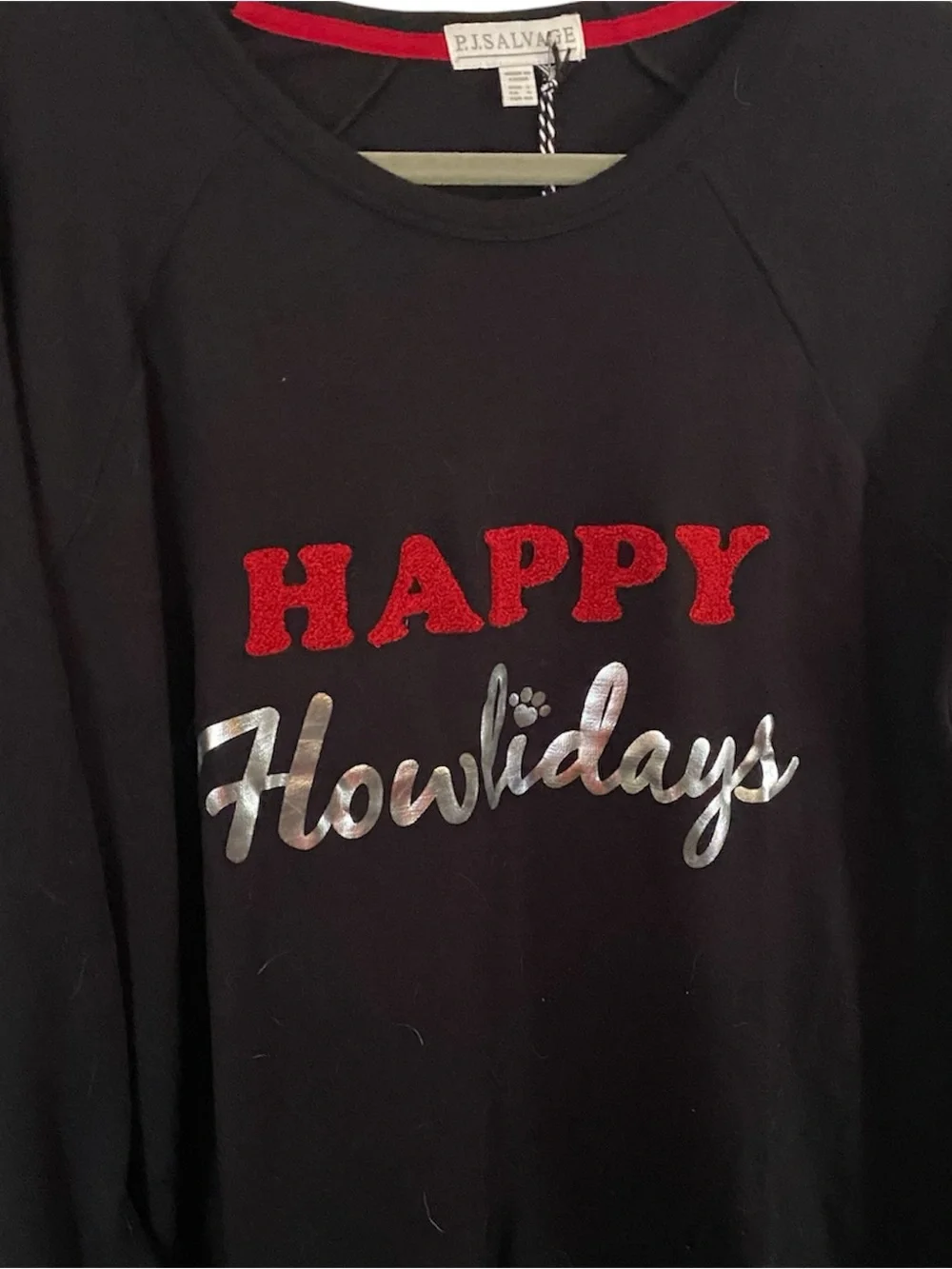 P.J. Salvage Black Holiday Sweatshirt with Red and Silver Lettering
